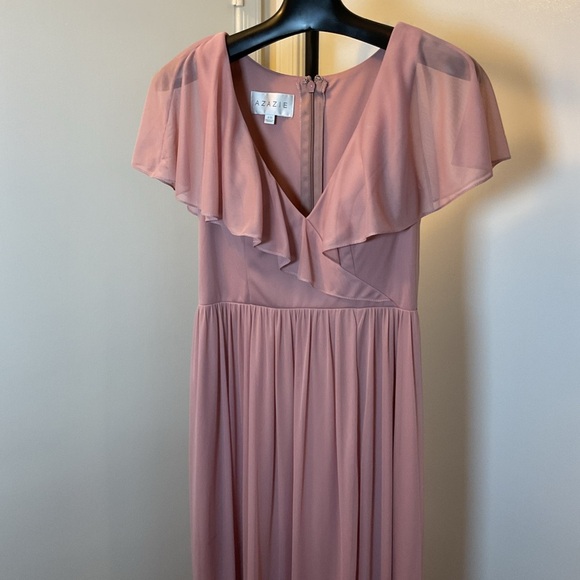 13. Azazie Vintage Mauve Pink Ruffled Tiered Maxi Dress Size A10 - Picture 2 of 8